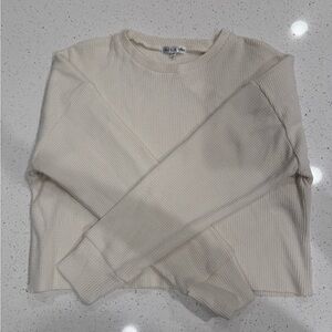 Buckle Cream Waffle Knit Sweatshirt